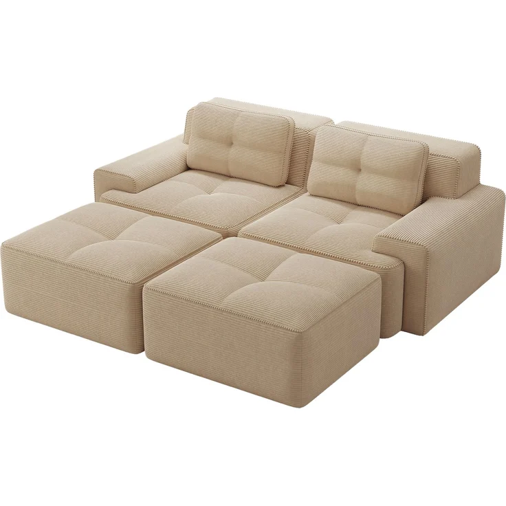 Cloud Modulsofa Boneless U-förmiges Sofa,bequemes Corduroy-Cloud-Sofa Modulares Sofa mit Ottoman Modulares Zweisitzer-Sofa 2-Sitzer Sofa mit Tiefem Sitz für Wohnzimmer Montagefreies Sofa,Corduroy,Beige, – Bild 6