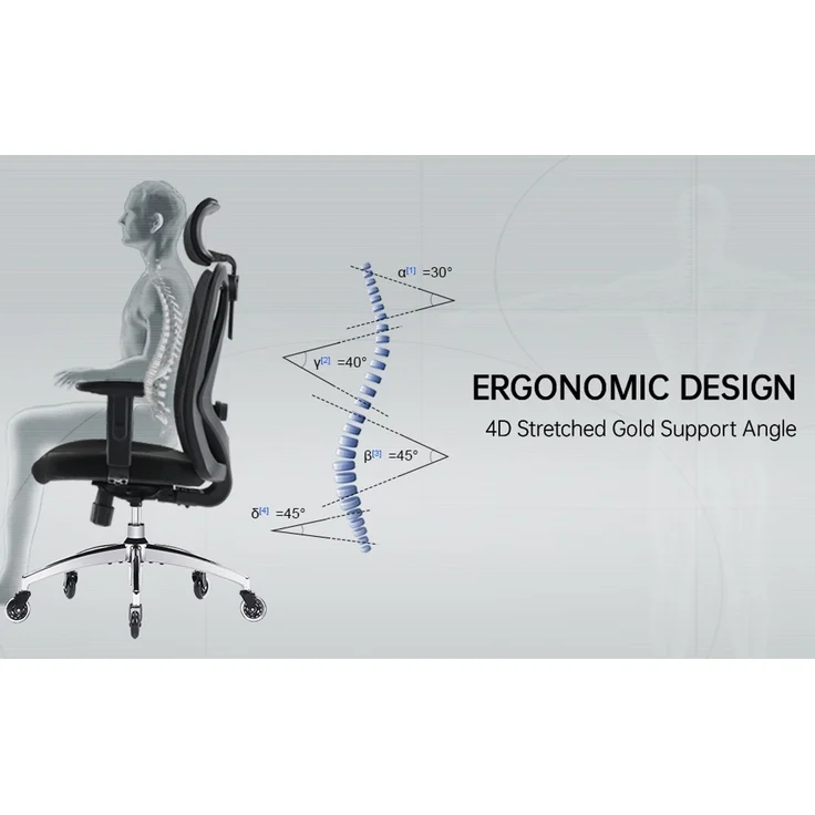 SIHOO Ergonomischer Schreibtischstuhl, Drehstuhl hat Verstellbarer Lordosenstütze, Kopfstütze und Armlehne, Höhenverstellung und Wippfunktion, Rückenschonend, Bürostuhl bis 150kg/330LB Belastbar – Bild 2