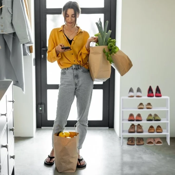 Weißes Schuhregal mit 2 Ablageflächen – Bild 3