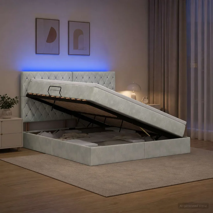 vidaXL LED-Speicherbett mit Matratze Hellgrau 140 x 200 cm Samt 3460074 – Bild 1