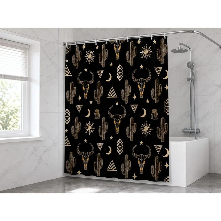 Wasserdichter Duschvorhang im Western-Design Schwarz-Gold 240 x 180 cm – Bild 2
