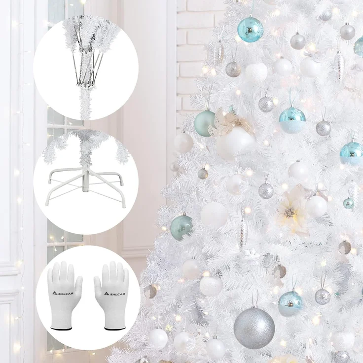 SALCAR Weihnachtsbaum Künstlich 180 cm Weiss, Künstlicher Tannenbaum mit Handschuhen und Metallständer, Weihnachtsbäume als Weihnachtsdeko Innen – Bild 3