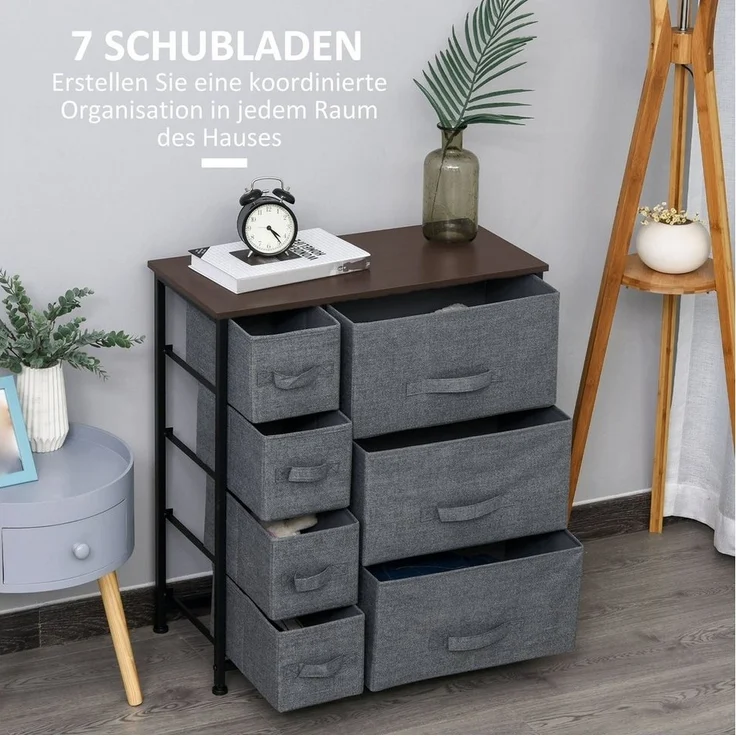 HOMCOM Kommode Aufbewahrungsschrank mit faltbaren 7 Stoffschubladen (Stoffschubladen, 1 St, Schubladenschrank), Dunkelrau 63,5 x 30 x 71 cm – Bild 3