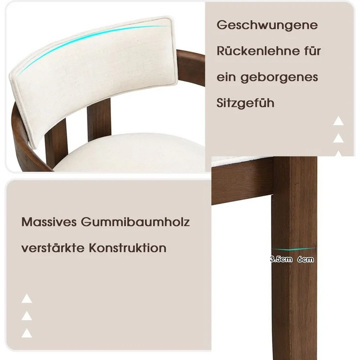 i@home Esszimmerstuhl Esszimmerstühle aus Massivholz, Moderne Essstühle, Küchenstühle (für Esszimmer, Wohnzimmer und Café, 4 St), mit Armlehnen, Bequemer Leinenstoff Bezug, Walnussholzfarbe, 4 Stück – Bild 3
