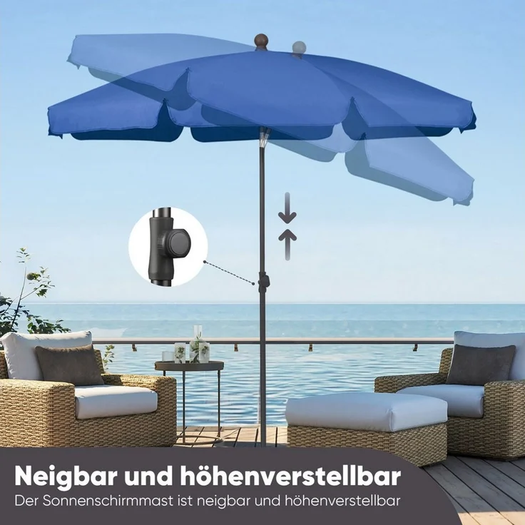 Sekey Balkonschirm 200cm Sonnenschirm Rund Gartenschirm Terrassenschirm mit UV-Schutz 50, Balkonschirm höhenverstellbar, Stabiler Sonnenschirm knickbar – Bild 2