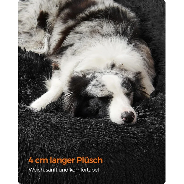 Feandrea Hundebett flauschig, Katzenbett, Donut Kissen, waschbar, Polsterung in der Mitte herausnehmbar, Langer Plüsch, 100 cm Durchmesser, tintenschwarz PGW042B01 – Bild 4