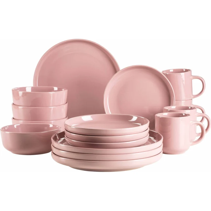 Geschirr Set für 4 Personen in modernem skandinavischem Design, 16-teiliges Kombiservice aus Keramik in Rosa – Bild 1