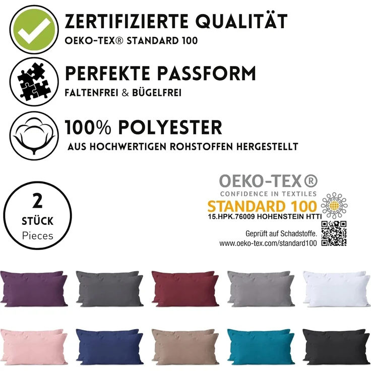 Hometex Premium Textiles Kissenbezug 2-er Set Kissenbezug Mikrofaser, Doppelpack Kissenhüllen ca. 95 g/m², Dekorative Dekokissen Sofakissen Lendenkissen Wurfkissenbezug mit Reißverschluss – Bild 2