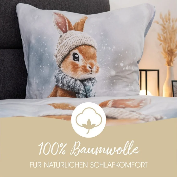good morning Bettwäsche Comfort Baumwolle, Flanell, 2 teilig, Hase, Winter, Wendebettwäsche – Bild 4