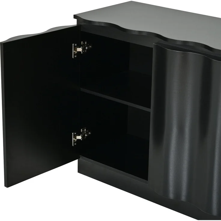 Sideboard 120x39,5x69,5 cm in Schwarz mit 3 Türen, LED-Beleuchtung und verstellbaren Einlegeböden – Bild 9