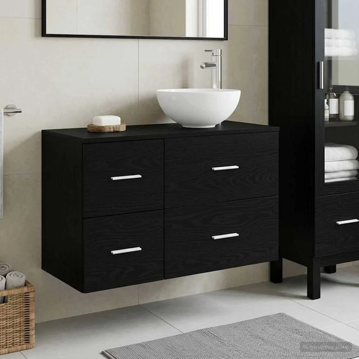 vidaXL Badezimmerschrank-Set 2 stk. Schwarz Eichen-Optik 3403953 – Bild 1