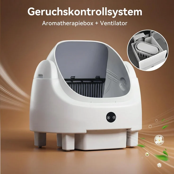 Aoxun Selbstreinigende Katzentoilette, Katzenklo Selbstreinigend mit Sicherheits Geruchskontrolle, Automatischer App-Steuerung für Katzen, Inklusive Katzenstreumatte,Müllbeutel und Duftbox, Weiß – Bild 4