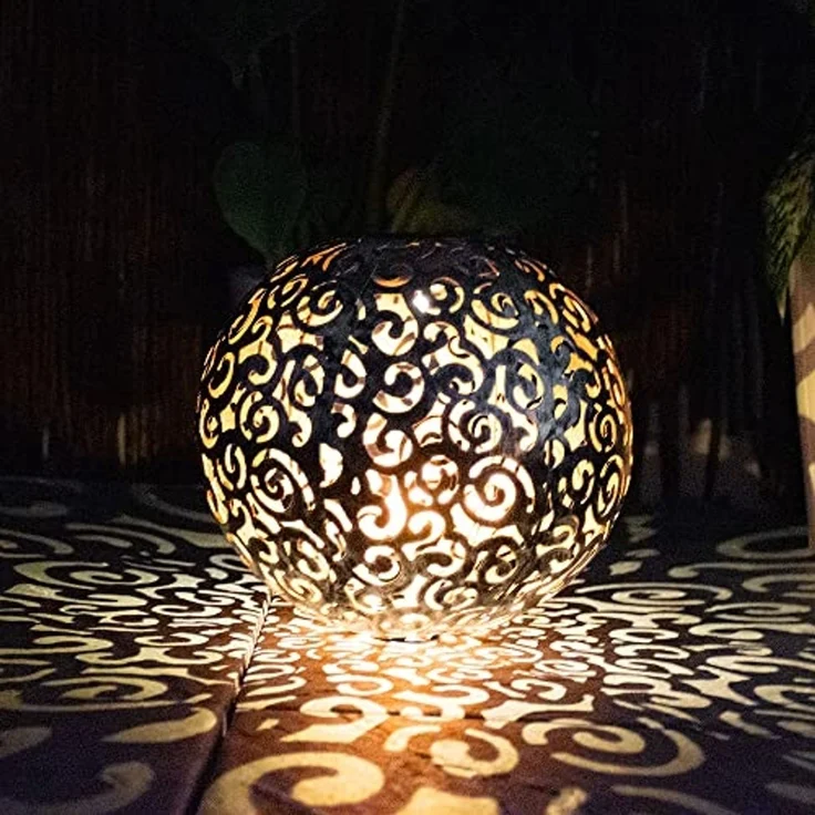 2x LED Solarleuchten, Dekorgeflecht-Kugel, Höhe 54 cm – Bild 6