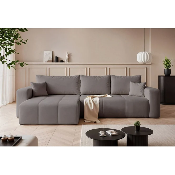 Ecksofa Schlafsofa Sofa LEROS in Stoff Manila Grau Ottomane Links – Bild 1