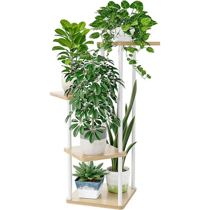 Bamworld Blumenständer Pflanzenständer, Pflanzenregal, Modernes Regal für Innenpflanzen (1 St), 4 Ebenen, 30x30x80cm, Ideal für Wohnzimmer, Balkon und Büro
