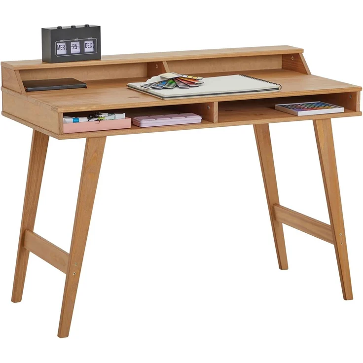 IDIMEX Schreibtisch LUNA, Bürotisch mit Aufsatz und Ablagefach, Kiefer Massivholz braun