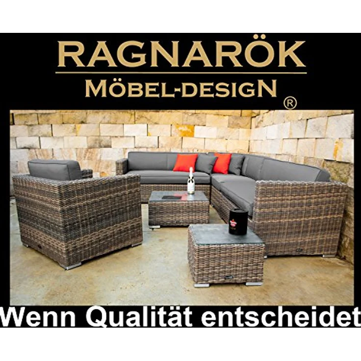 Ragnarök Möbel-Design Gartenlounge-Set Lounge Set Narvik, (Set, Ecklounge, Polyrattan, Alu), Sitzpolster ca. 16 cm dick und haben 2 intergrierte Härtegrade – Bild 7