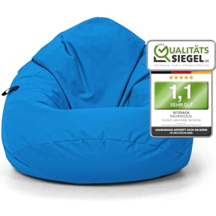 Nadimaideal Sitzsack Tropfenform Kastanie | Bodenkissen für Kinder & Erwachsene | Indoor & Outdoor | Gaming Sitzsack - Sitzkissen - Beanbag | Füllung EPS Perlen (Hellblau, XXL-Durchmesser 88 cm) – Bild 2