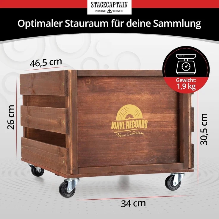 Stagecaptain Holzkiste SPK-100 "Emil" Schallplattenkiste (Spar-Set, 2 St, Aufbewahrungskisten für Schallplatten und mehr), für bis zu 100 LPs - aus Vollholz im Retro-Design – Bild 3