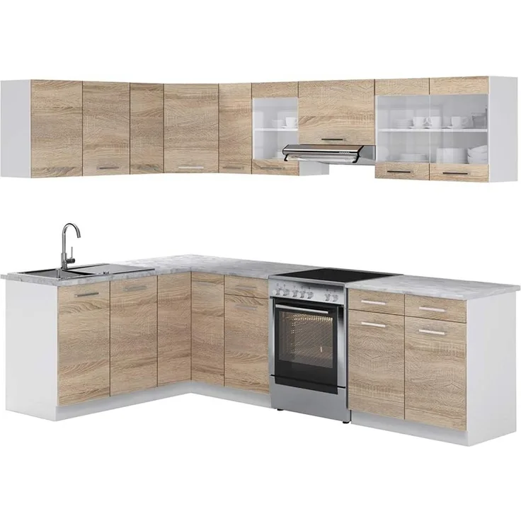 Eckküche Rick Sonoma/Weiß 270 x 60 cm , AP Marmor Vicco