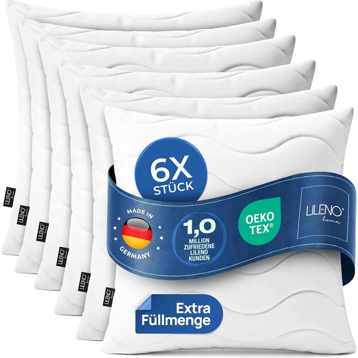 LILENO HOME Allergiker Kopfkissen 80x80 (6er Set) – 95°C waschbar, Oeko-Tex & Made in DE – Kissen 80x80 + extra Füllmenge für himmlischen Schlaf – Haut schmeichelndes & geruchsfreies Pillow