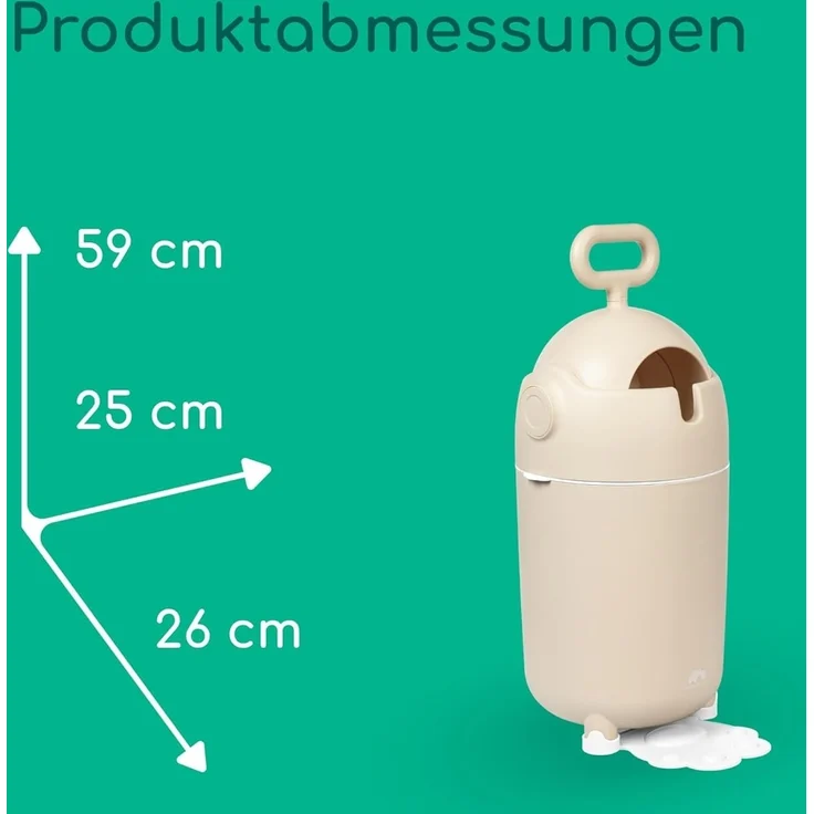 Bebeconfort geruchsdichter Windeleimer Größe M, Windeleimer, Deckel geruchsdicht, für alle Müllbeutel, für bis zu 20 Windeln, Bedienung mit einer Hand, praktische Größe, leicht zu reinigen, Sand – Bild 8