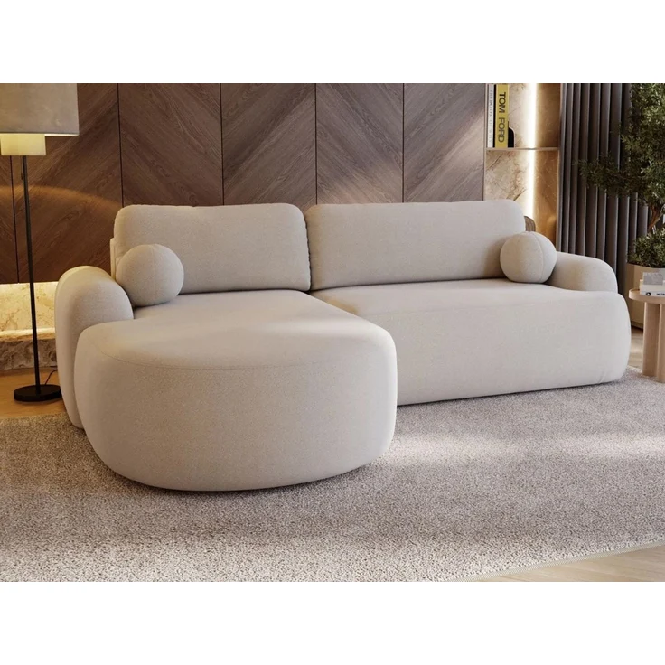 GrainGold Ecksofa L-Form AURIO mit Schlaffunktion und Bettkasten - Creme, Links, Wellenfedern, T30-Schaum – Bild 5