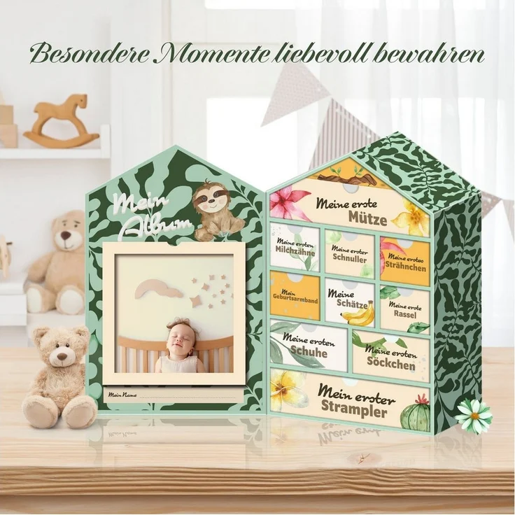 hausleben Geschenkbox Baby Erinnerungsbox Schatztruhe Erinnerungen mit 10 Fächern (1 St), Erinnerungsbox für Geburt und Taufe – Süße Baby, Babyschmuck – Bild 3