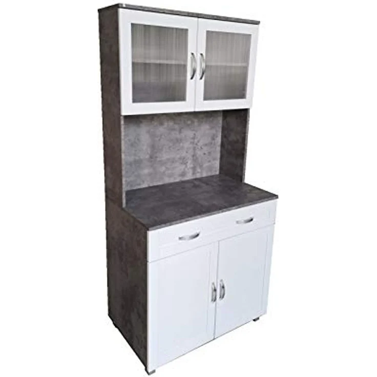 HTI-Living Hochschrank Küchenbuffet mit Glasteil Beton Weiß Blanca (Stück, 1-St, 1 Schrank) Küchenschrank Hochschrank – Bild 3