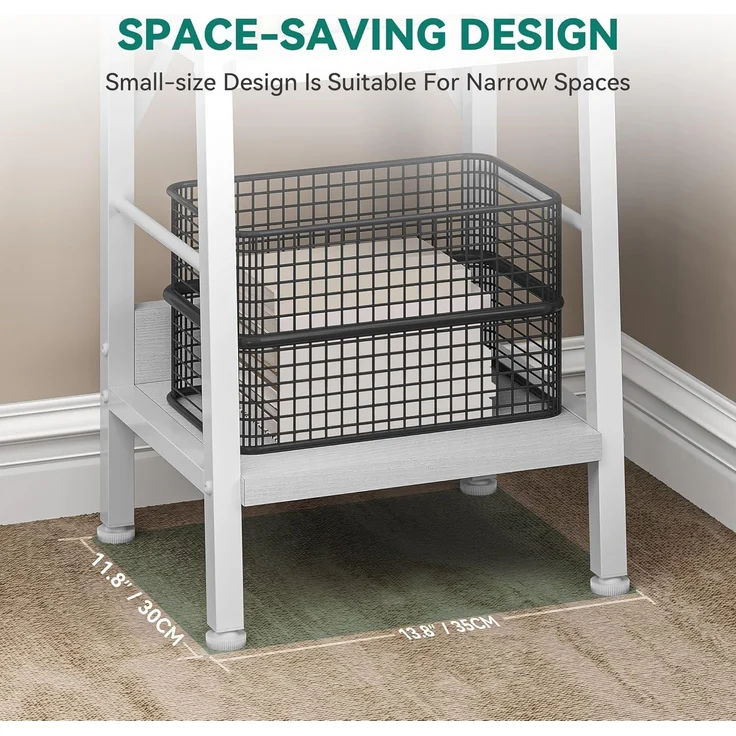 YITAHOME Schmal Bücherregal mit 5 Ebenen 35 cm Breit, Industrielles Leiterregal Standregal Holzregale und Metallrahmen, Modernes Regal für Wohnzimmer, Büro, reinweißes – Bild 2