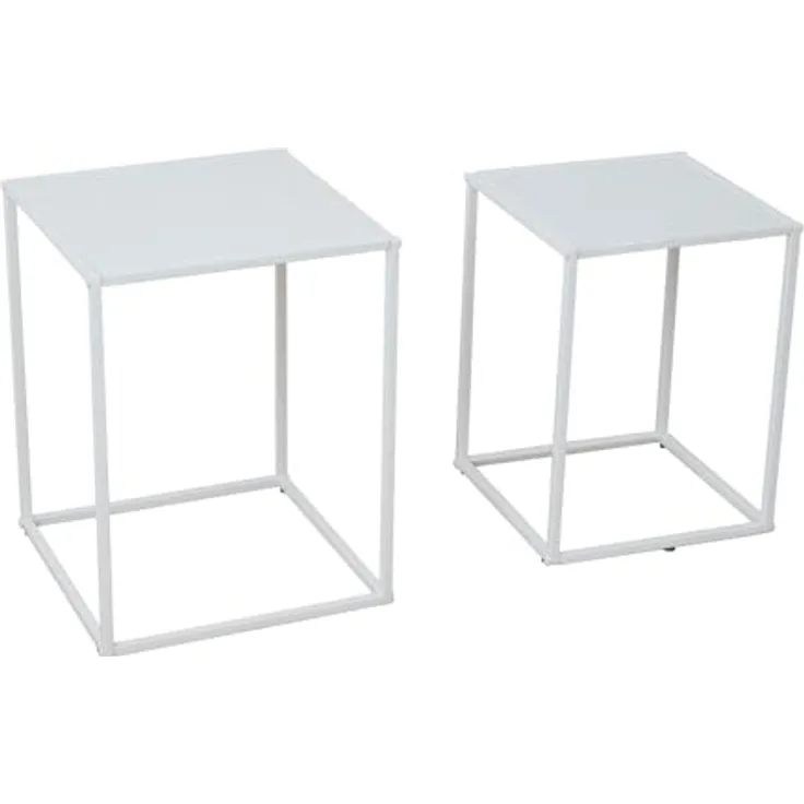 SVITA Couchtisch Themi 2er Set, Weiß, Metall, 35x45x35 cm, platzsparend, Industrie Design, inkl. Aufbauanleitung