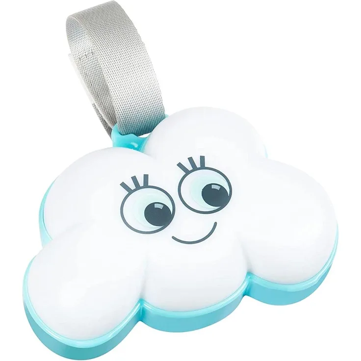 Badabulle B015006 Nachtlicht Wolke, Spieluhr mit 15 Melodien, 6 Lichtfarben, Klettverschluss für Kinderbett, mehrfarbig