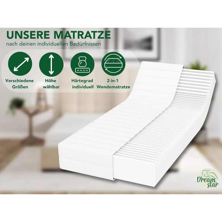 DREAMSTAR Easy Flex 7-Zonen Matratze 90x200 cm | H2&H3 | Ergonomische Kaltschaummatratze | Hypoallergen & Antibakteriell | Bezug abnehmbar & waschbar | Oeko-TEX® | (21cm, 90x200 cm) – Bild 1
