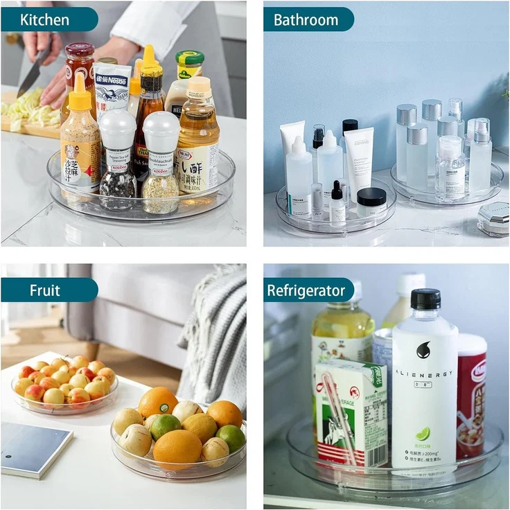 Refined Living Gewürzregal Multifunktionales Drehteller Organizer 2 Stücke, 360° Drehbar, 2 Größen, Rutschfest & Vielseitig Küchen Organizer Rotierendes Lagerrega, Rund Gewürzregal Drehbar für Küchenschran Kühlschrank, Drehteller Kühlschrank Organizer ... – Bild 3