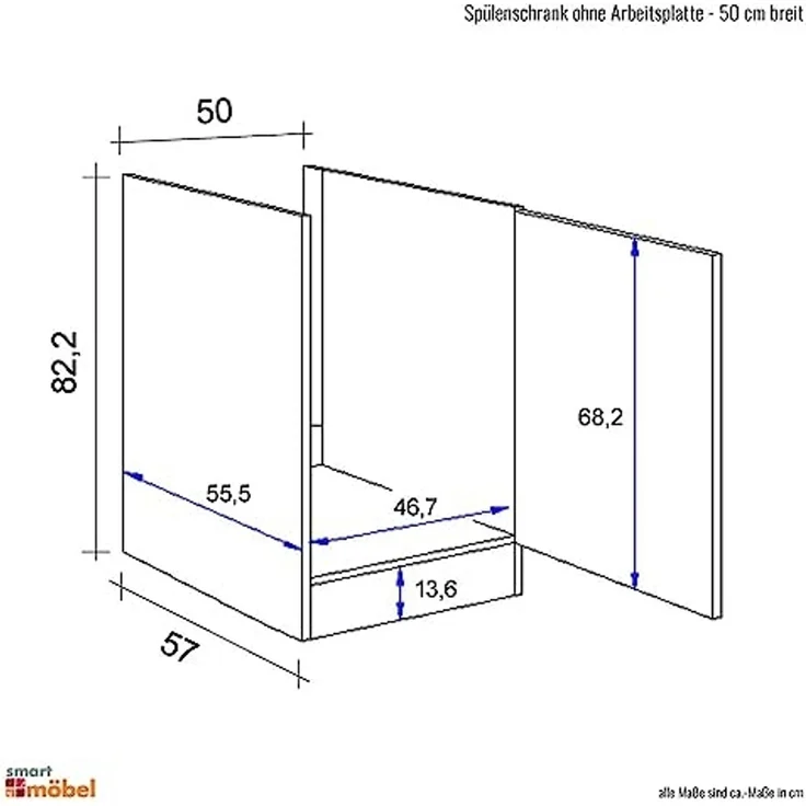 Flex-Well Spülenunterschrank Spülenunterschrank ohne Arbeitsplatte - 50 cm breit - Weiß – Witus – Bild 4