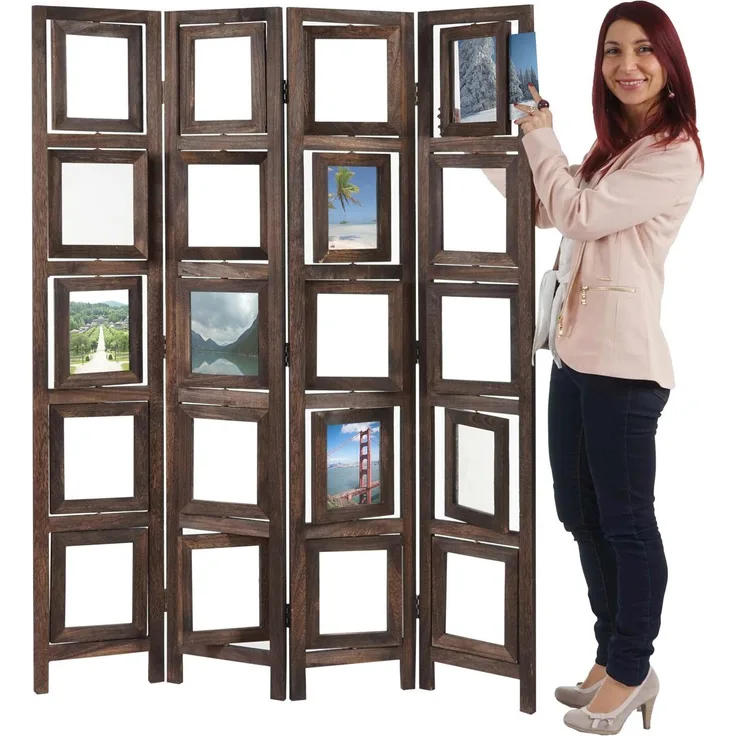 Paravent Fotogalerie II, Raumteiler Trennwand Sichtschutz Foto-Paravent, 160x125cm ~ braun