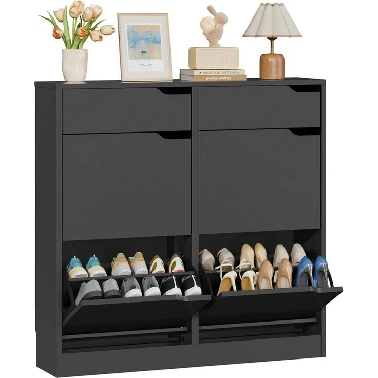 Luckice Garderobenschrank Schuhschrank, Schuhkipper, verstellbare Trennwände, Schmal​ (Set, 1-St, Flur & Eingang, modernes Design mit verstellbaren Regalen) 4 aufklappbare Schubladen, verstellbare Regale, Anti-Kippschutz