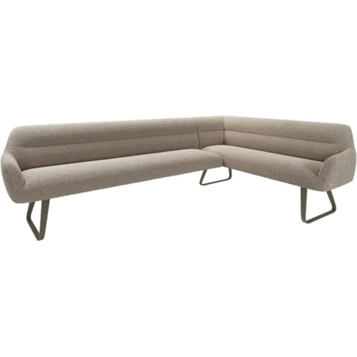 Esszimmerbank Taya-Flex 285x190 cm Bouclé Schlamm Kufengestell flach Effektfinish Titan Taschenfederkern Links