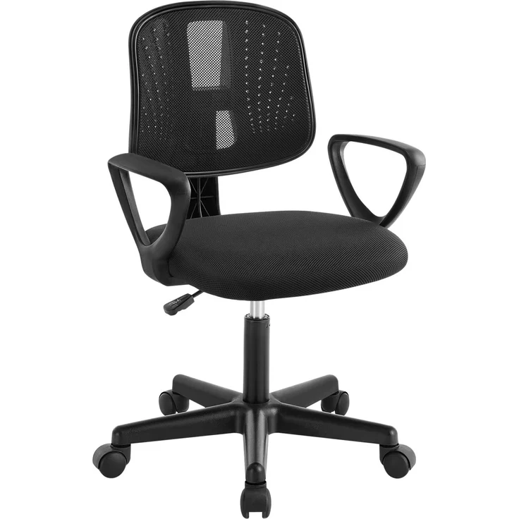 Klihome Schreibtischstuhl Kinder, Kinderschreibtischstuhl ergonomisch, Drehstuhl Kinderstuhl höhenverstellbar, mit Rollen Armlehnen, atmungsaktive Netzstoff-Rückenlehne, Schwarz, K0003BS