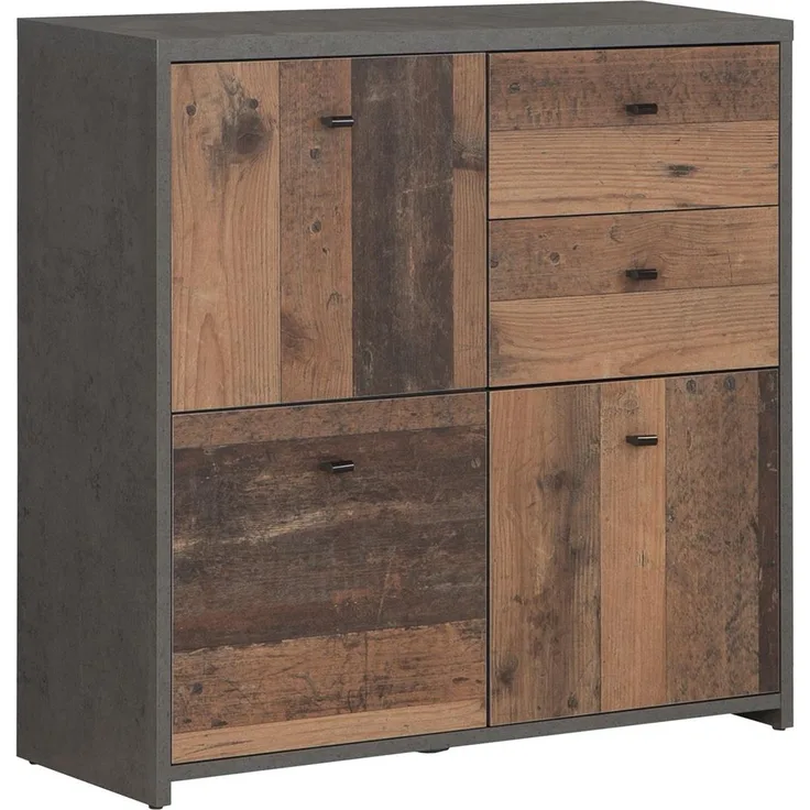 Kommode >Burg< in Betonoptik Dunkelgrau - 77.2x77.5x29.6cm (BxHxT)