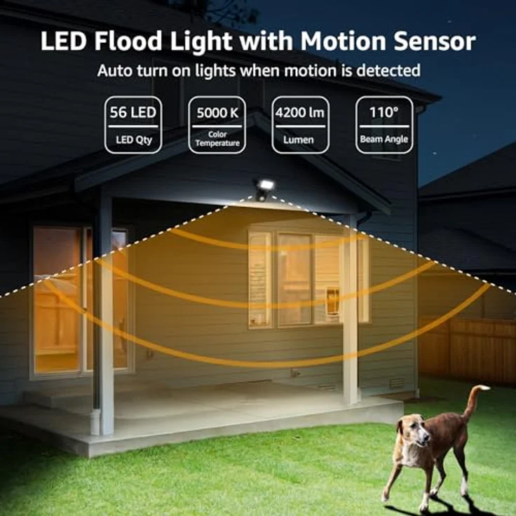 Lepro 50W LED Strahler mit Bewegungsmelder Außen, 4200LM Außenstrahler 5000K Kaltweiß Superhell Scheinwerfer, IP65 Wasserdicht Fluter, Ideale Aussenleuchte für Garten, Innenhöfe, Garage, Haus, Hotel – Bild 3