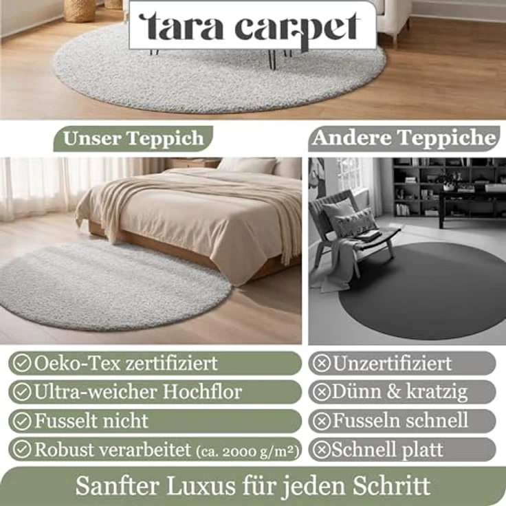 TaraCarpet Langflor-Teppich Venezia Shaggy, rund, Höhe: 35 mm, Hochflor Shaggy Uni Grau Wohnzimmer Schlafzimmer 080x080 cm – Bild 7