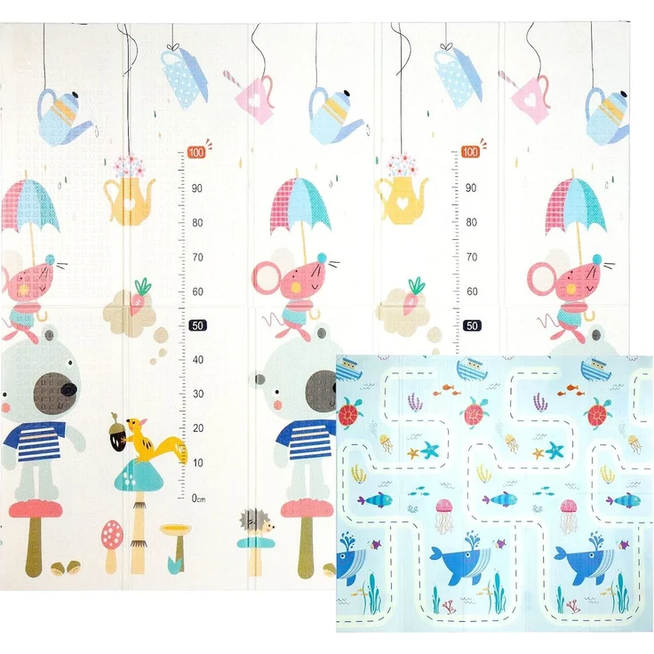 CCLIFE Krabbelmatte Spielmatte Baby 196 x 176 x 1 cm Faltbar Spielunterlage Spielteppich Groß rutschfest Beidseitig Tragbar Wasserdicht für Innen Außen Bunt – Bild 1