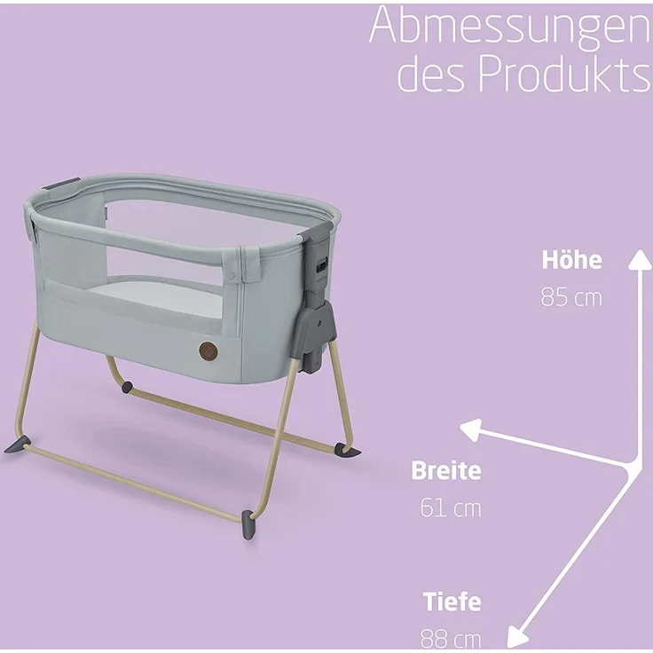 Maxi-Cosi Tori 2-in-1-Beistellbett, Krippe, kompakt zusammenklappbar, leicht, 5 Höhenstufen, tragbares Beistellbett mit atmungsaktivem Netzgewebe, 0 bis ca. 6 Monate, 0–9 kg, Beyond Grey – Bild 7