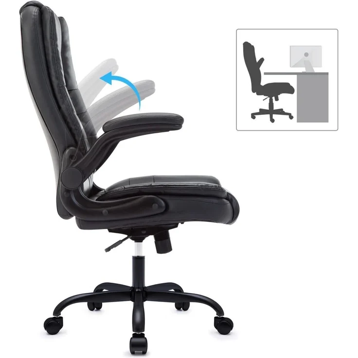 Ergonomischer Bürostuhl 360° Drehstuhl Schwarz Kunstleder 150kg – Bild 5