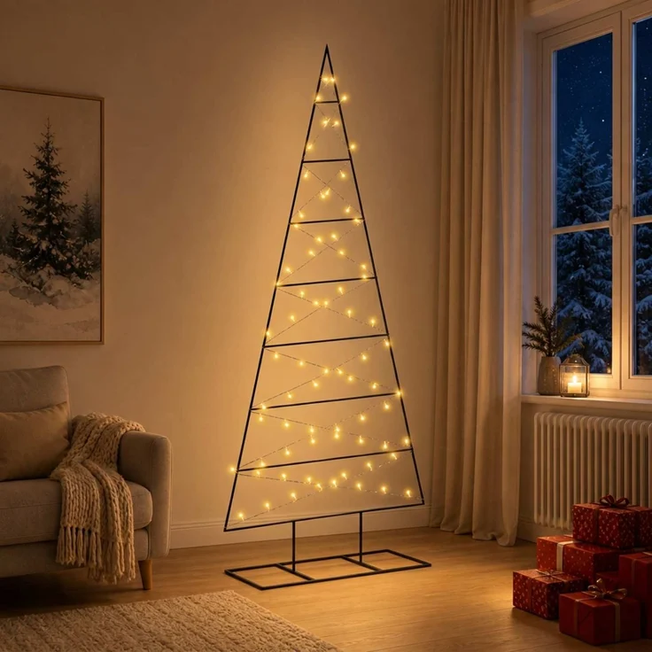 vidaXL Metall Weihnachtsbaum KUOPIO 180 cm Warmes Weiß Stahl Schwarz 42054050 – Bild 3