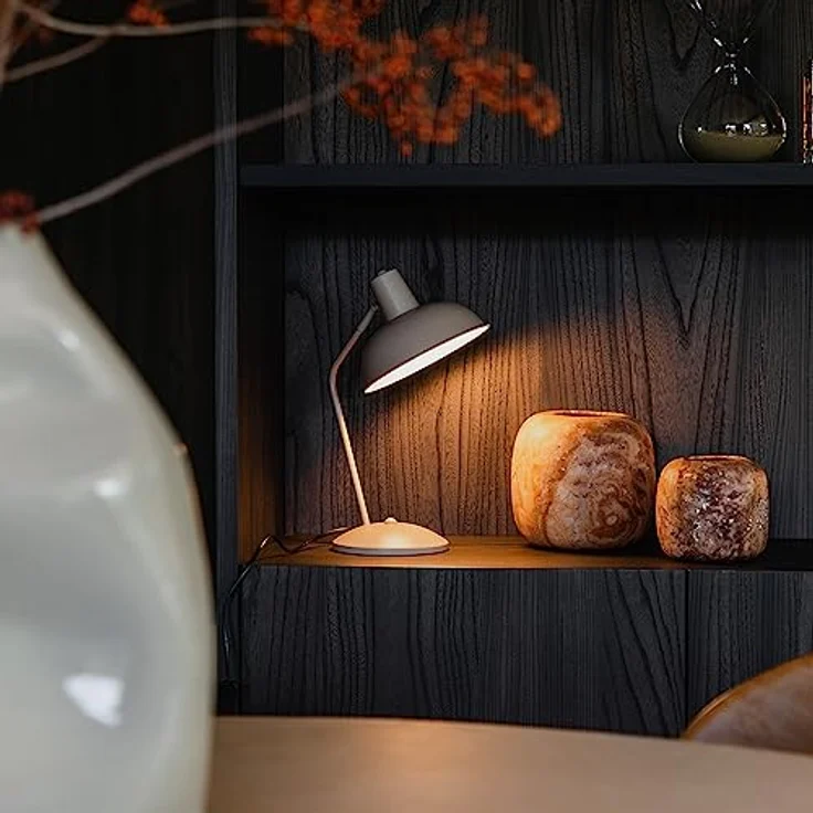 QAZQA Retro Tischlampe Milou, beige, Dimmbar, Stahl Rund, E14, LED geeignet, für Wohnzimmer und Schlafzimmer – Bild 2