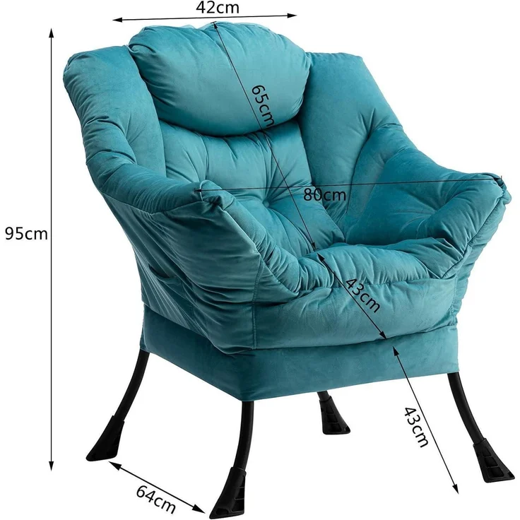 Ohrensessel Samt Relaxsessel Lesesessel Stahlrahmen Blauer See – Bild 2