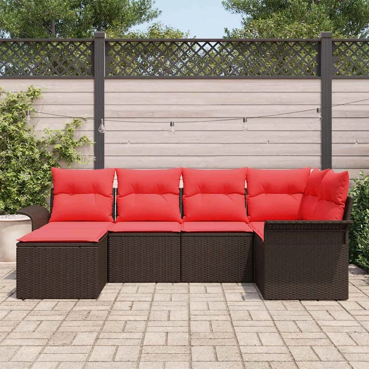vidaXL Gartensofa-set mit Kissen 6 pcs Braun Poly-Rattan 3345434 – Bild 3