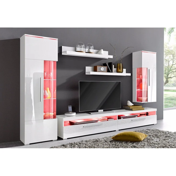 INOSIGN Wohnwand India,Breite 245cm moderne Mediawand ohne Beleuchtung, Anbauwand (Set,5-St, 1xVitrine,1xHängevitrine,1TV-Schrank,2xWandregal) – Bild 2